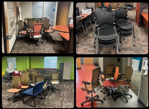 Office Cleanout Before - Old furniture, computers, and equipment